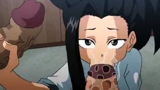 Anime teens deepthroat huge cocks and get covered in cum 