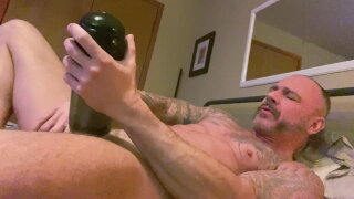 Muscle dad enjoying solo pleasure with his favorite sex toy 