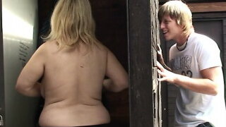 Busty blonde granny slammed in the public changing room 